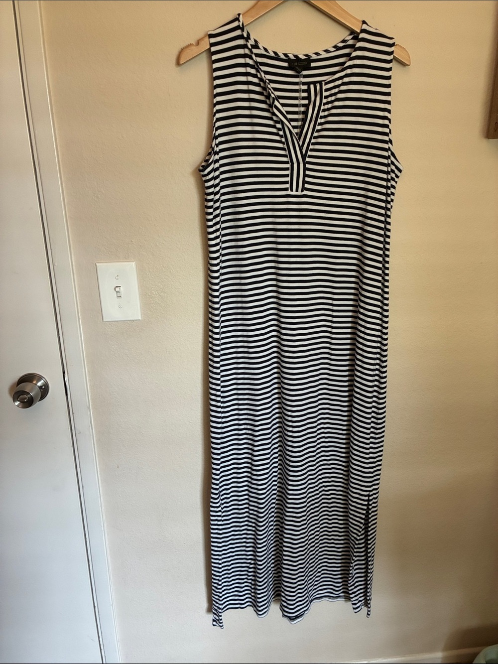 J. Jill Black and White Striped Sleeveless Maxi Dress
